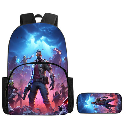 Conjunto Fortnite de 2 peças: mochila com bolso frontal e estojo, grande capacidade, mochila escolar cartoon, presente para crianças, rapazes e raparigas, dos 5 aos 8 anos