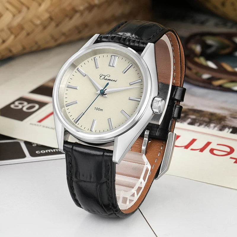 Chameri GS04 Quartz Watch VH31 Sweep Movement Business Watch Sapphire Crystal 100m Waterproof 316L Stainless Steel Vintage Watch