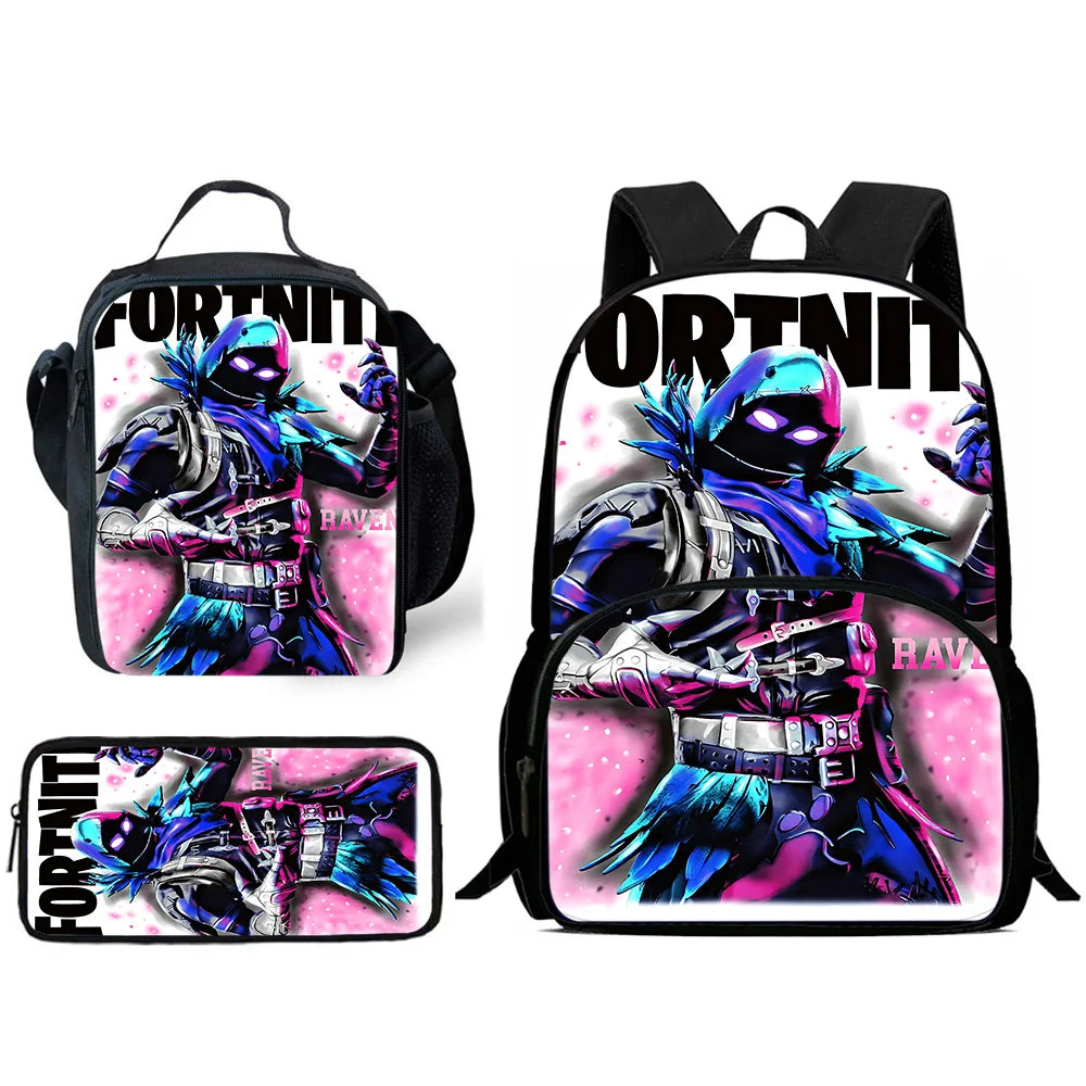 Hot Game Design Child Backpacks Lunch Bag Pencil Case Large Capacity School Bags for Boys and Girls Best Gift Fortnite