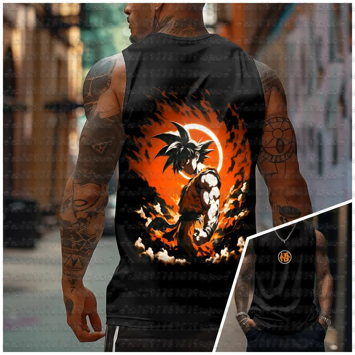 aiyan Goku Dragon Ball Z Oversized Anime Print Men's Sleeveless T-Shirts Gym Workout Vest Summer Quick-dry Lightweight