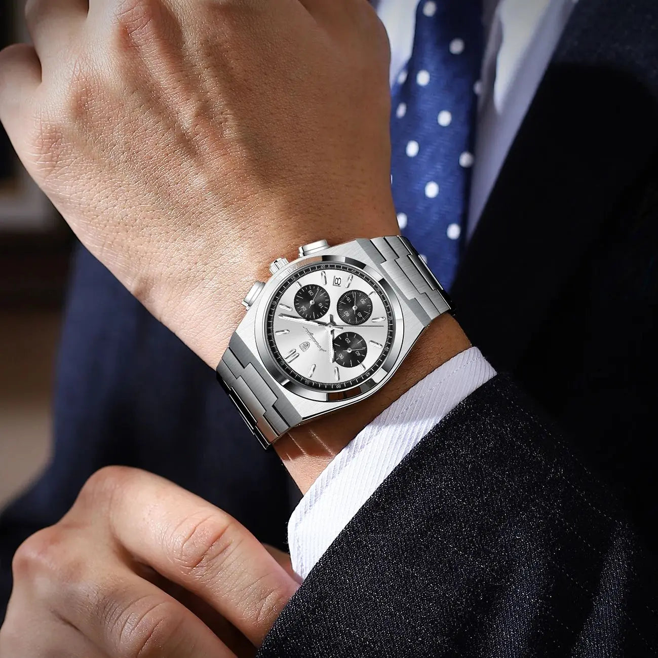 POEDAGAR Luxury Men's Watch Chronograph Date Stainless Steel Casual Man Clock Waterproof Luminous Fashion Quartz Watches For Men