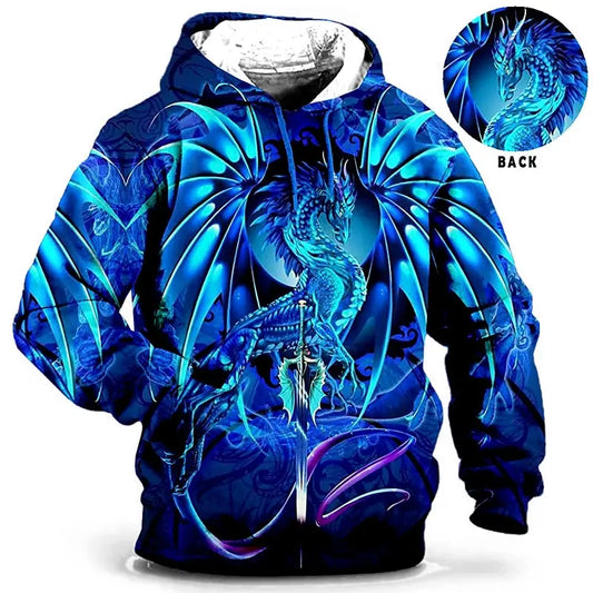 Men's Hoodie for Men Clothing 3D Printed Sweatshirts Outdoors Dragon Fashion Daily Autumn Long Sleeve Hoodies