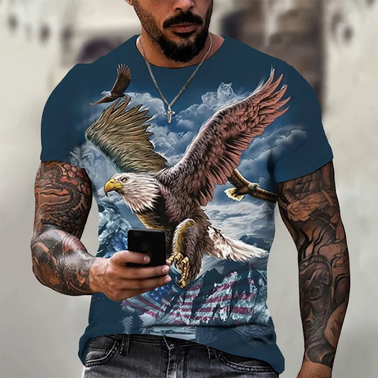 3D Printed Funny Eagle T-Shirt for Men Cool Animal Pattern Tees Summer Harajuku Loose Round Neck Tops Short Sleeve Kids T-Shirts