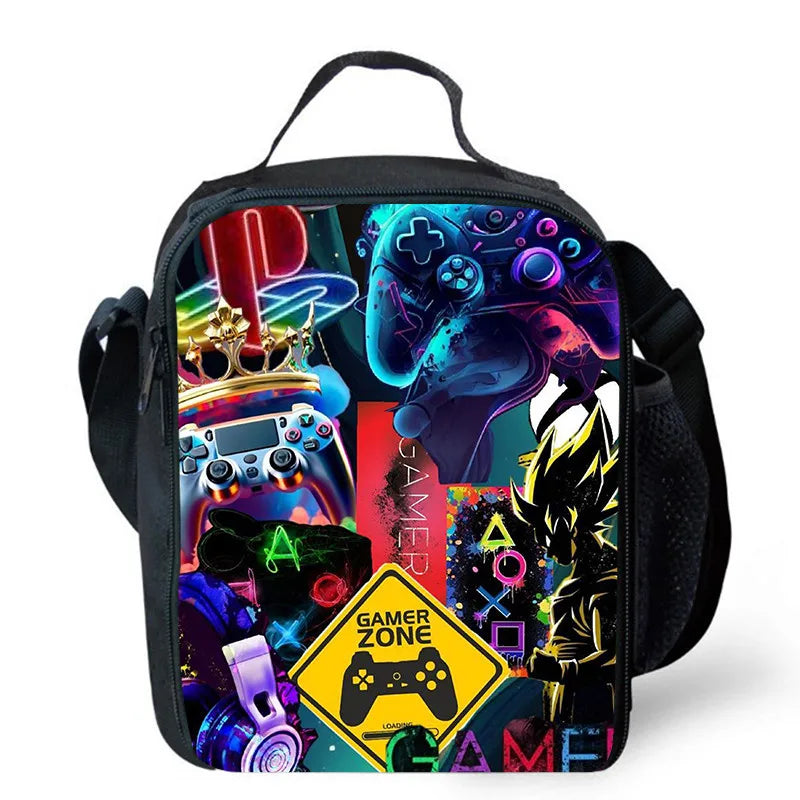 Fortnite Cartoon Lunch Bag for Boys Girls Unisex Reusable Insulated Lunch Box Portable Handbag Large Capacity for School Picnic