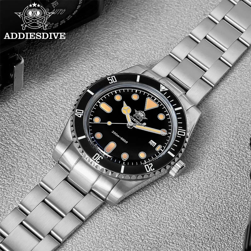 ADDIESDIVE Men’s Luxury Diver Watch Luminous Dial, Ceramic Bezel, Stainless Steel & 20 Bar Water Resistant