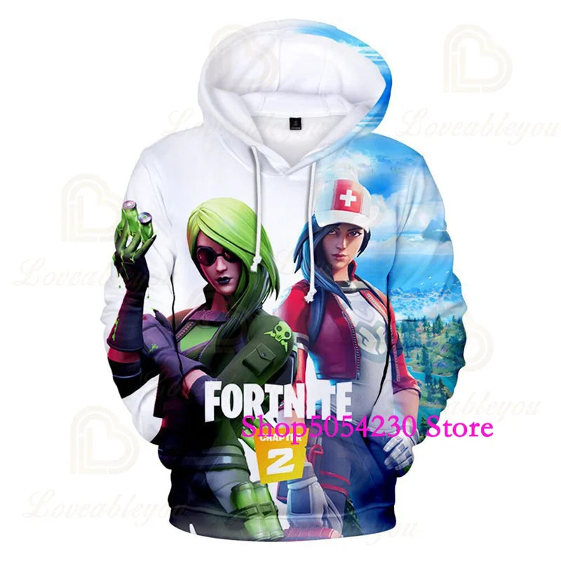 Sweatshirts com Capuz Fortnite Temporada 2 para Rapazes e Crianças, Casuais em Poliéster, com Estampado Cartoon de Heróis de Jogo de Batalha, Pullovers de Outono para Raparigas