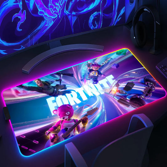 Game F-Fortnite Survival Battle Mouse Pad RGB LED Light Non-Slip Rubber Base Waterproof Office PC Home Desk Mat USB Large Game