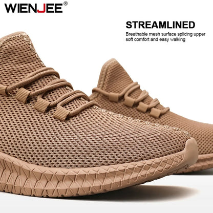 Zapatillas deportivas informales antideslizantes para hombre, transpirables, para correr al aire libre, entrenar, hacer senderismo y practicar deportes; zapatillas con cordones de tejido de punto para actividades al aire libre