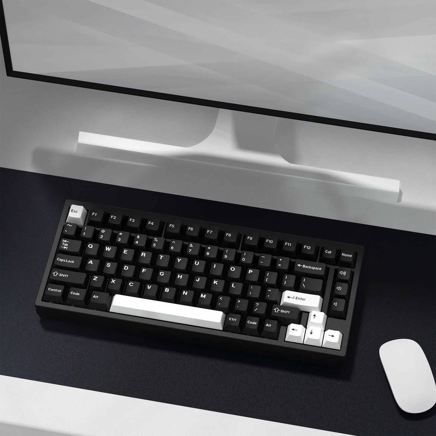 KBDiy GMK WOB Keycap Cherry Profile Double Shot PBT ISO 7u Black and White Keycaps For Mechanical Keyboard Retro Gaming Key Cap