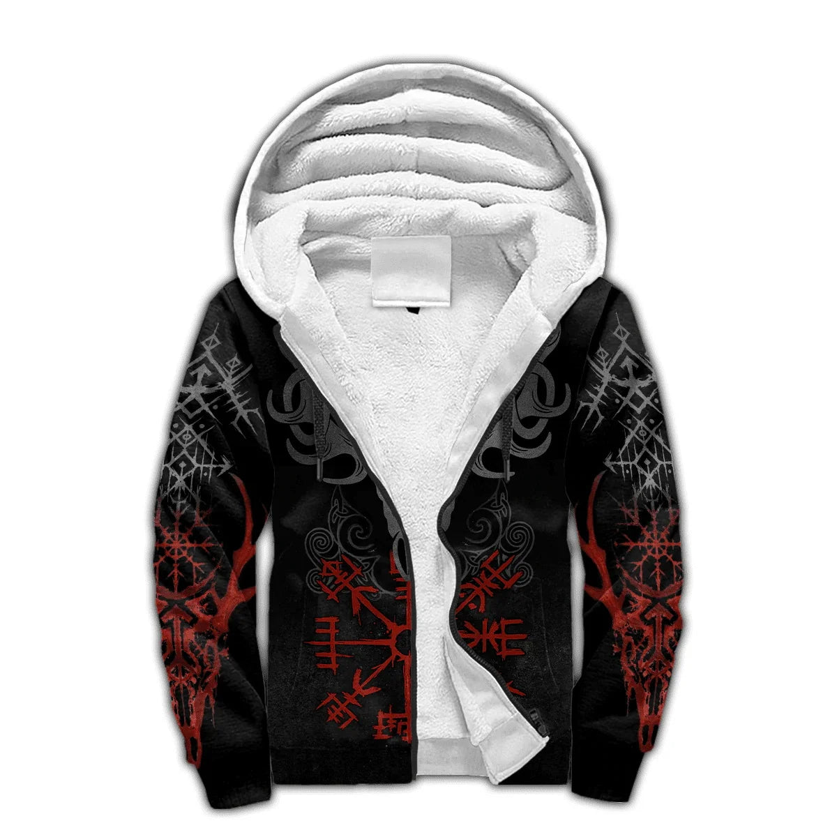 Mjolnir Odino Corvo Lupo Tatuaggio Felpa con cappuccio da uomo invernale più spessa con zip, stampata in 3D, unisex, casual, tuta con cappuccio, giacca in pile calda KD16