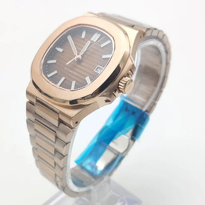 Luxury Rose Gold 40MM Square NH38 Movement Automatic Mechanical Men's Watch Sapphire Crystal Date Stainless Steel Strap