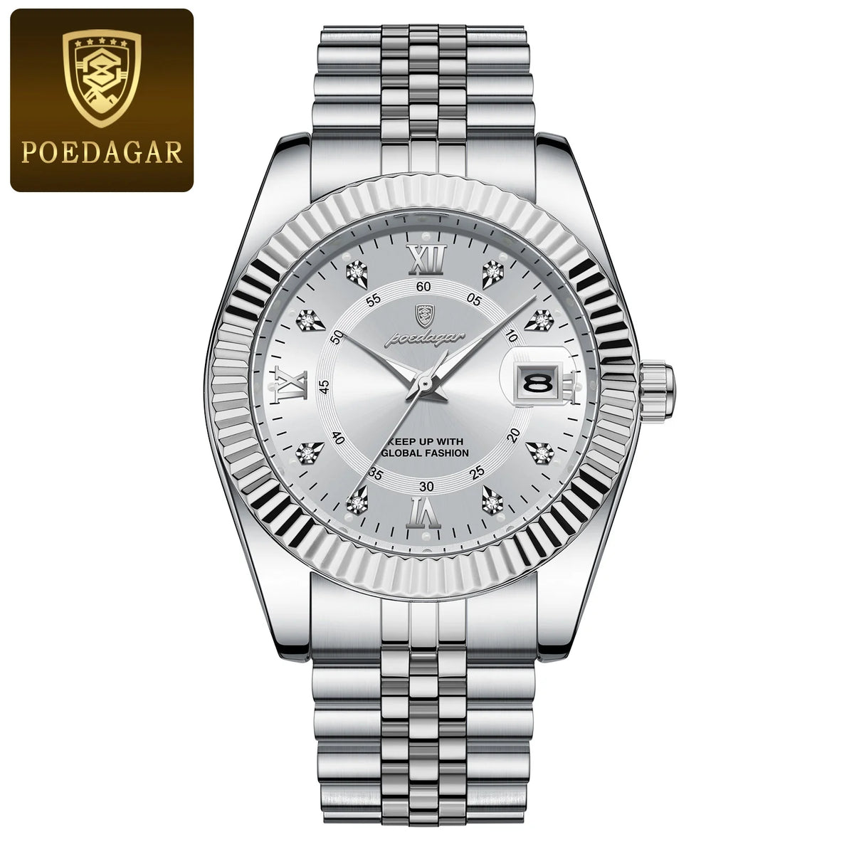 POEDAGAR Herrenuhr – Luxusmodell, wasserdicht, aus Edelstahl, mit Leuchtanzeige, im Militärstil, mit Datumsanzeige, Quarzwerk, ideal für die Arbeit oder berufliche Anlässe.