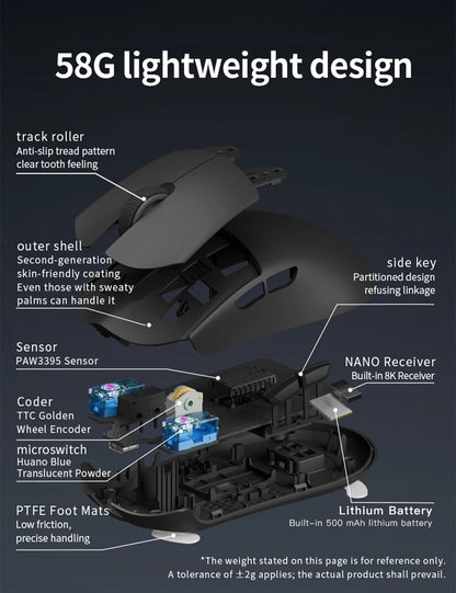 Darmoshark M3 V2 Gaming Mouse Double 8K Wireless Tri Mode 26KDPI PAW3395 Sensor Big Hand Game Macro Mouse For Computer Laptop PC