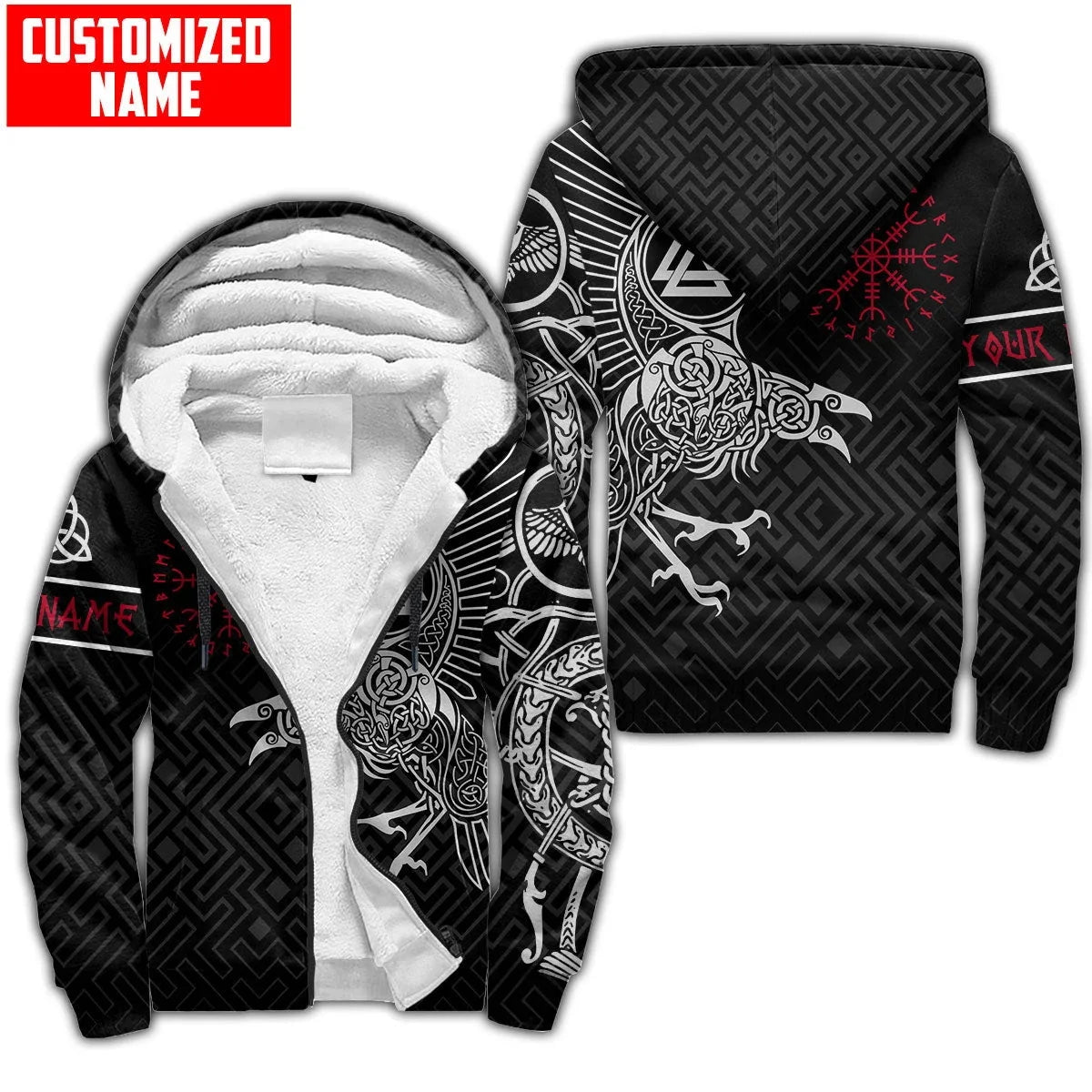 Odin Raven Fenrir Wolf Tattoo 3D Printed Men's Winter Thicker Zip Hoodie Unisex Casual Hooded Tracksuit Warm Fleece Jacket KD18