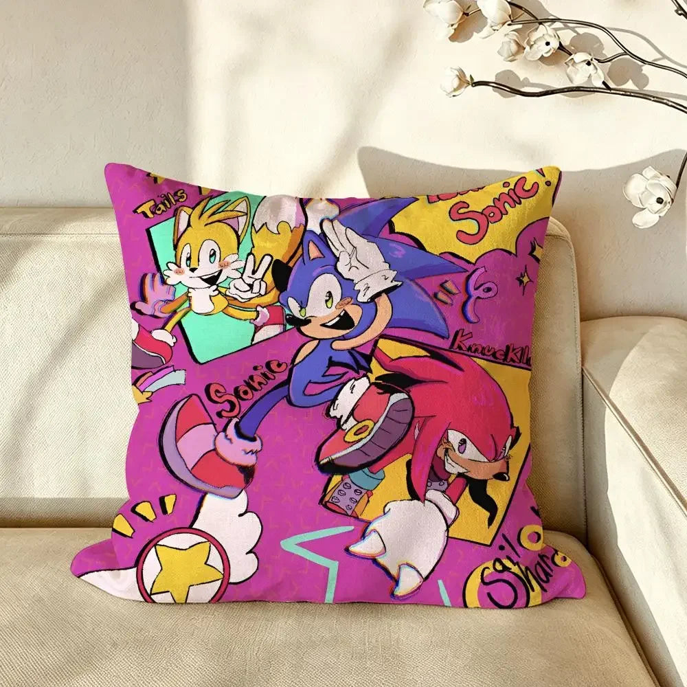 Character S-Sonic the H-Hedgehog Cushion Cover Pillow Case Anti-dustmite Pillowcase Silky Short Plush Sofa Cushion Cover hot