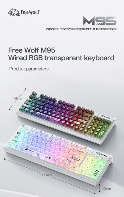 FREEWOLF M95 Wired Keyboard Features an RGB Transparent Design, Catering to Various Scenarios such as Gaming and Office Work