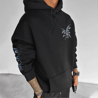 Classic Anime Yu-Gi-Oh Character Blue-Eyed White Dragon Printed Male Autumn/Winter Thick and Wide Y2K Halloween COS Wide Hoodie