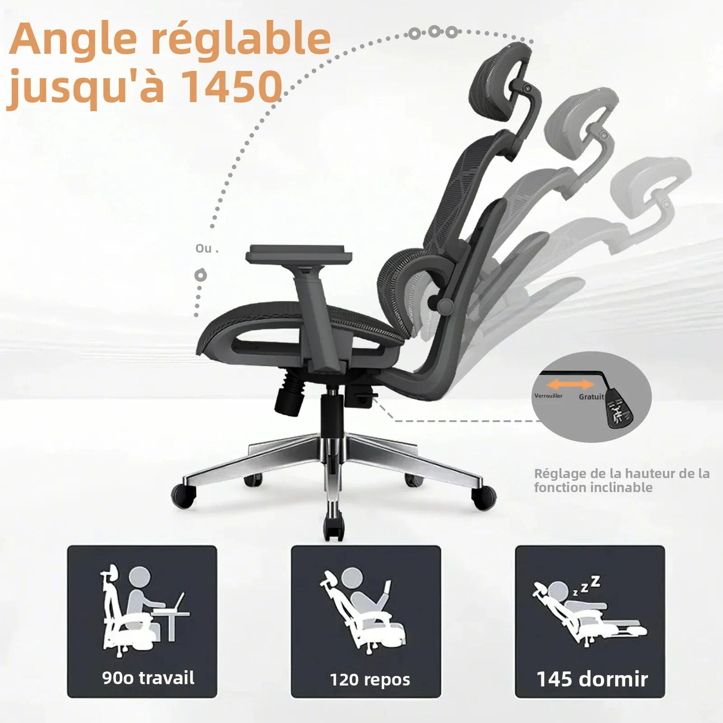Ergonomic Office Chair with Lumbar Support & Neck Pillow, High Back Mesh Ergonomic Office Chair with Adjustable Headrest, 3D Armrests, Reclining Swivel Computer Desk Chair