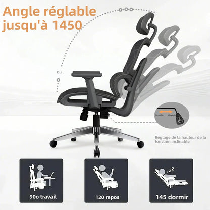 Ergonomic Office Chair with Lumbar Support & Neck Pillow, High Back Mesh Ergonomic Office Chair with Adjustable Headrest, 3D Armrests, Reclining Swivel Computer Desk Chair