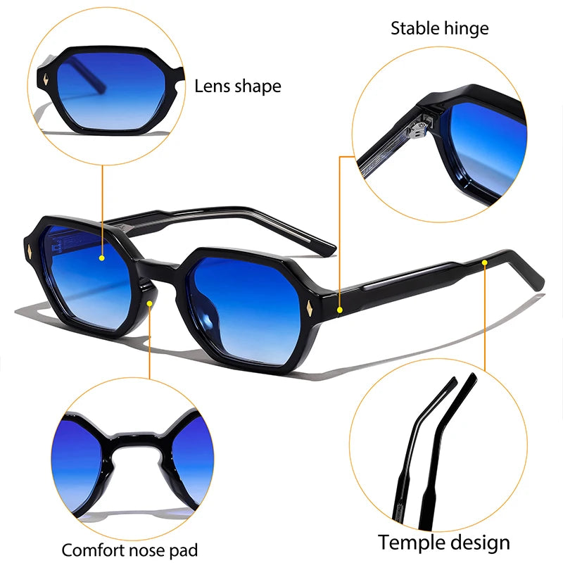 CATERDIDE Retro Polygonal Men Sunglasses Personalized Design Square Frame Sun Glasses for Women Parties Travel Holidays Glasses