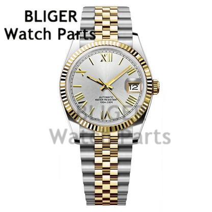 BLIGER 36MM 39MM Luxury Gold NH35 Automatic Mechanical Wristwatch Roman Number Men Watches Sapphire Crystal 10Bar Reloj Hombre