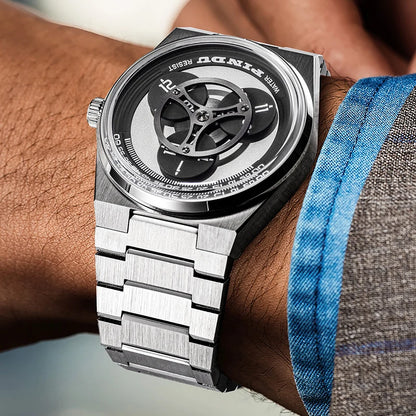 PINDU Turntable Creative Watch Miyota 8215 With Pointerless Design Trendy Steel Business Mechanical Watches Luminous Waterproof