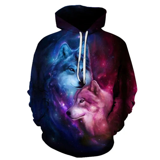 3D Wolf Pattern Printed Hooded Sweatshirt Fashion And Casual Men's Oversized Pullover Harajuku Street Design Hooded Sweatshirt