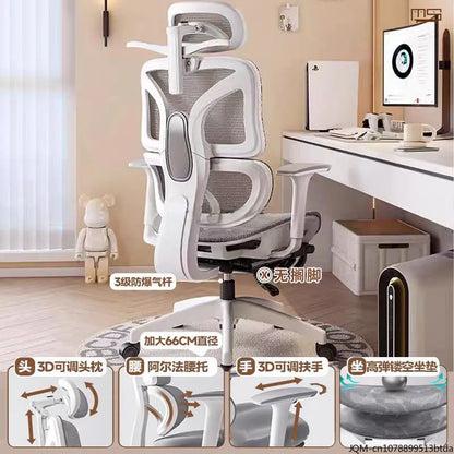 Cadeira de Estudo Ergonómica Confortável, Apoio Lombar para Longos Períodos Sentado, Cadeira Elevatória, Cadeira de Escritório Giratória para Computador em Casa