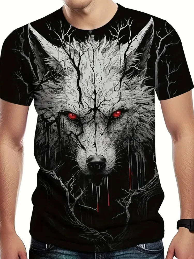 Pánske tričko s 3D vzorom a grafickým potlačou „Fire Wolf“, letné oversized tričko na voľný čas, pánska móda, fitness, oblečenie s krátkym rukávom, topy