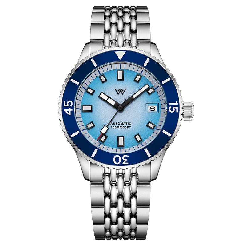 WM Watch Automatic Mechanical Diver Watches Men Sparkle Grain Gradient Dial Ceramic Bezel NH35 AR Coated Welly Merck Watch WM212