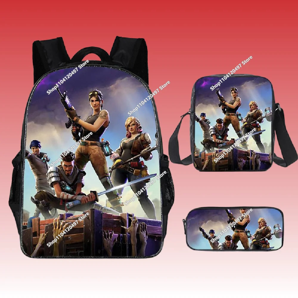 3pcs/set Fortnite Game Backpack Anime Cartoon Large Capacity Student School Bags Pencil Bag Kawaii Lunch Bag Birthday Gifts