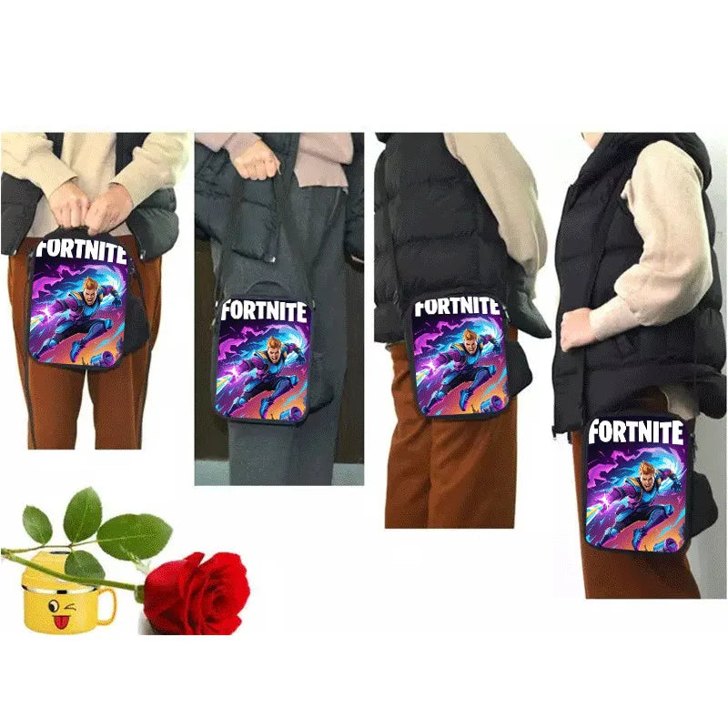 Fortnite Cartoon Lunch Bag for Boys Girls Unisex Reusable Insulated Lunch Box Portable Handbag Large Capacity for School Picnic