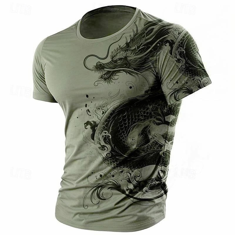 3D Print Dragon Pattern T-Shirt Men Vintage Street Short Sleeve O-Neck T-Shirts Harajuku Trend Man Spring Fashion Trend New Tee