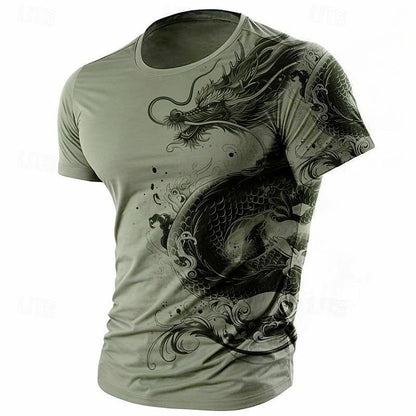 3D Print Dragon Pattern T-Shirt Men Vintage Street Short Sleeve O-Neck T-Shirts Harajuku Trend Man Spring Fashion Trend New Tee