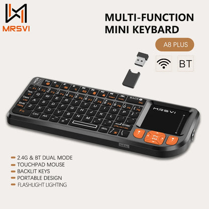 MRSVI Mini-Bluetooth-Tastatur A8 PLUS, beleuchtete 2.4GHz-Wireless-Tastatur mit Touchpad für Android TV Box, Mac, Laptop, Windows