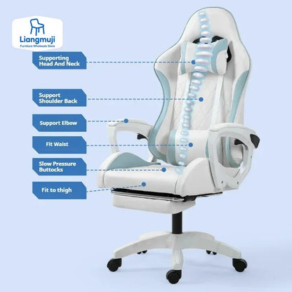 Ergonomic Racing Gaming Chair with Footrest, Reclining PU Leather Gaming Chair for Home Office, Computer Desk & Living Room