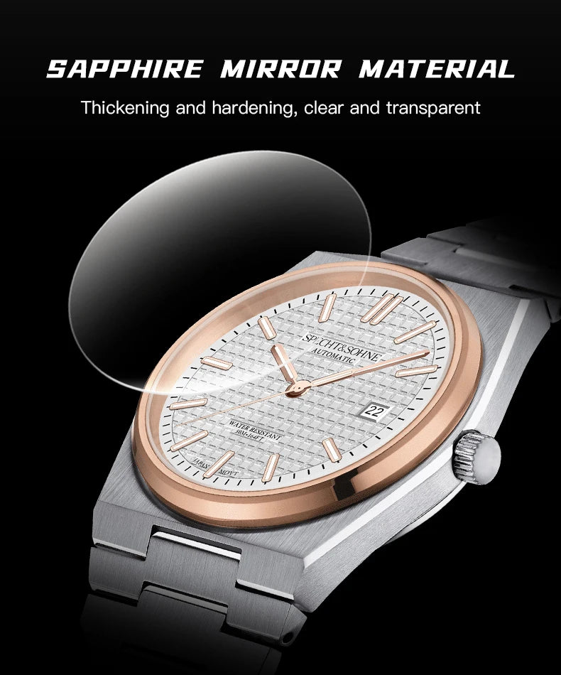 SPECHT&SOHNE New 37MM Men's Watches Luxury Automatic Watch For Men Rose Gold Stainless Steel Mechanical Wristwatch Waterproof
