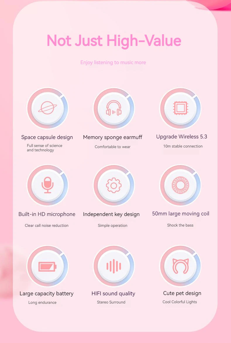 ONIKUMA B5 Wireless Gaimng Headset with Cat Ears Surround Sound Headphone Over-Ear For PC Laptop Games And Music Gamer Headphone