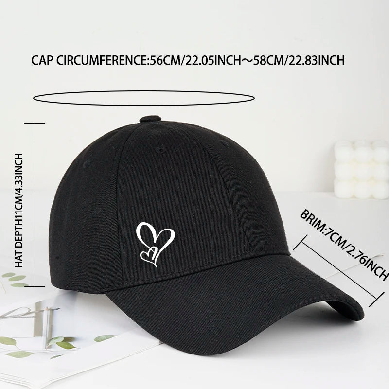 Minimalistische Baseballkappe mit doppeltem Herz-Print für Damen und Herren – weich, verstellbar, Dad-Cap, lässig, Liebesthema, Sonnenkappe