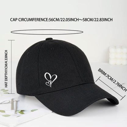 Minimalistische Baseballkappe mit doppeltem Herz-Print für Damen und Herren – weich, verstellbar, Dad-Cap, lässig, Liebesthema, Sonnenkappe
