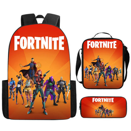 Fortnite Cartoon 3pcs Set, Large Capacity Suitable for Boys and Girls Aged 5-8, Includes Backpack, Dinner Bag, and Pencil Case