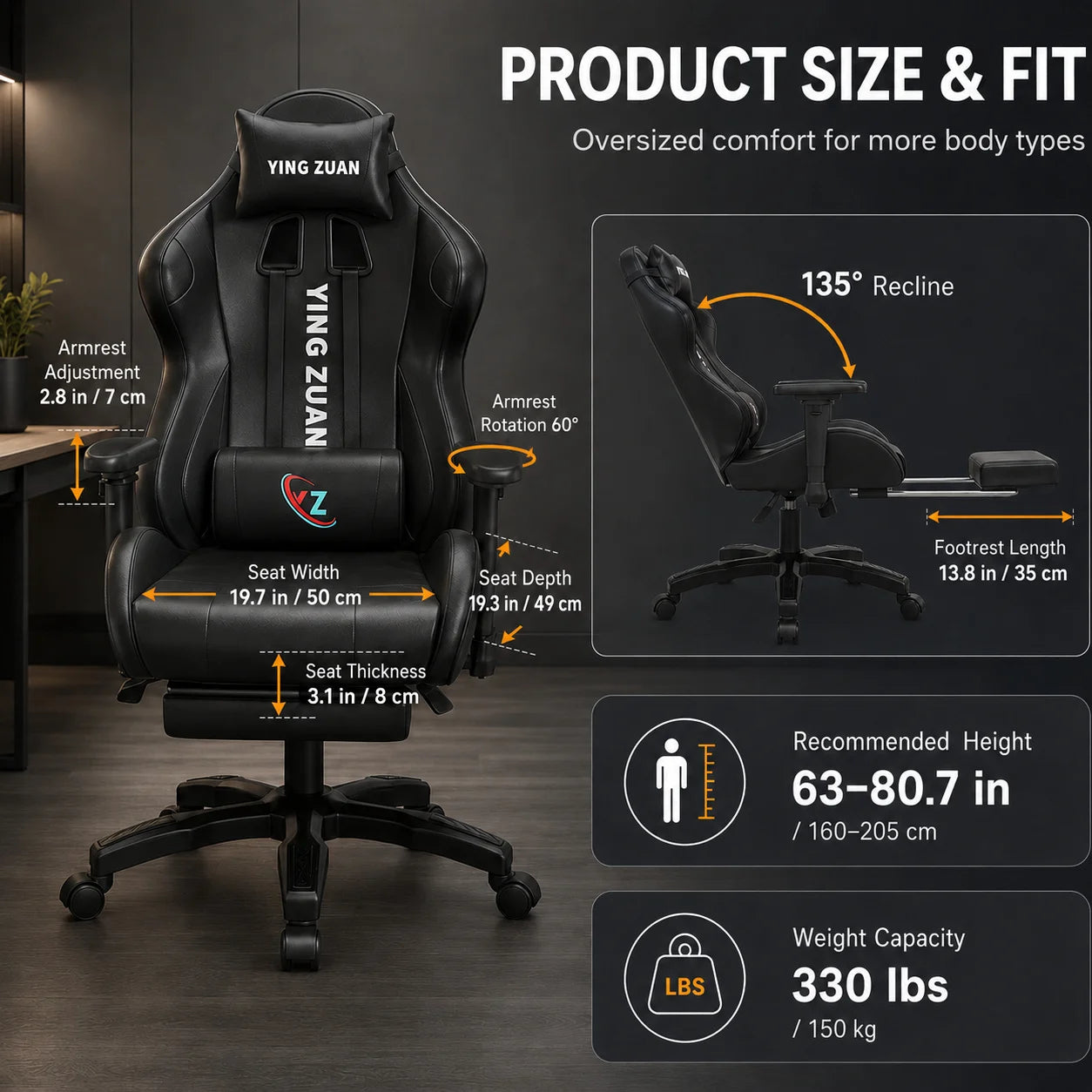 AOLIVIYA Ergonomic Gaming Chair with Footrest, Reclining Computer Chair, 3D Adjustable Armrests, Lumbar Support Seat for Home Office