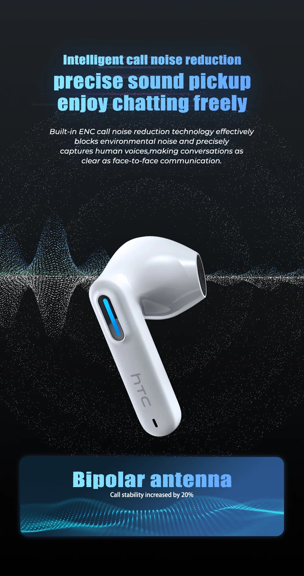 Auriculares Bluetooth HTC NE49 6.0 True Wireless Earbuds Gaming HiFi Deep Bass Lightweight Cool Design IPX5 Waterproof Choice