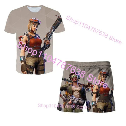 2PCS Suits F-Fortnite Victory 3D T-shirt Shorts Kids Tops Girls Boys Battle Royale Clothes Harajuku Tees Hero Children T-Shirt
