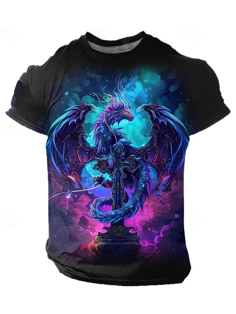 3D Dragon Print Men's T-shirt Summer Daily Casual Men's Street T-shirt Outdoor Sports Short Sleeve Urban Fashion Men's T-shirt