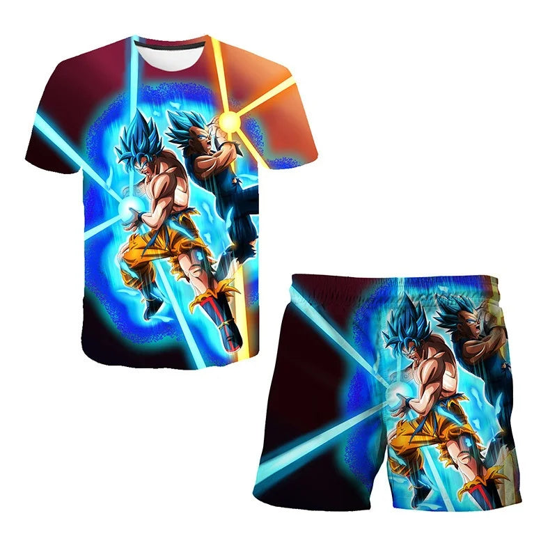 2026 Dragon Ball T-shirt Children's Top T-shirt Shorts Two Piece Set Summer Boys T-shirt+Shorts Set