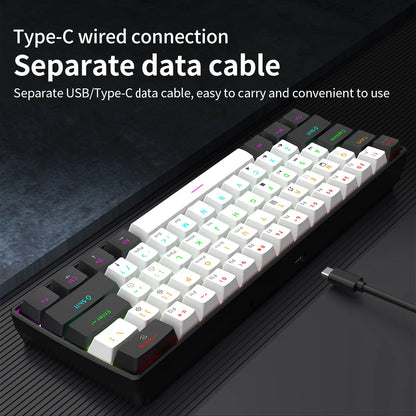 Mechanical keyboard gamer 60% mini 6 1keys backlit pc switches keyboards portable wired cute laptop  key board teclado mecanico