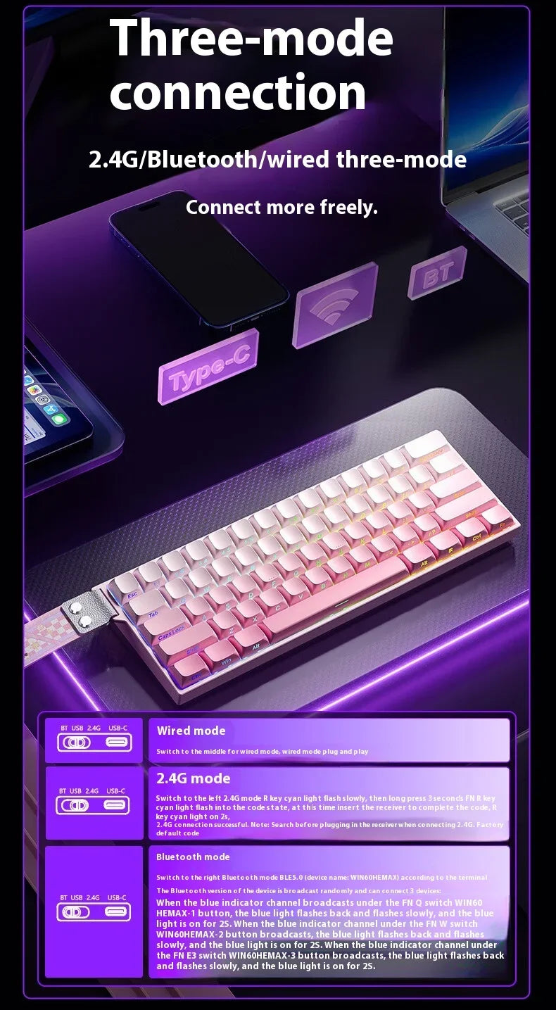 AULA Mini60 HE Magnetic Switch Keyboard RGB Tri Mode Wireless Mechanical Keyboard 8000Hz 0.01mm RT Gaming Keyboard Gamer Gifts