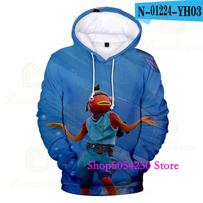 Sweatshirts com Capuz Fortnite Temporada 2 para Rapazes e Crianças, Casuais em Poliéster, com Estampado Cartoon de Heróis de Jogo de Batalha, Pullovers de Outono para Raparigas