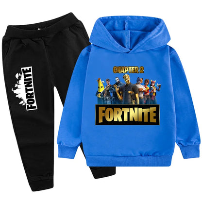 Fortnite Boys' and Girls' Fall/Winter Fashion Pocket Pants Hoodie Set Long-Sleeve Sweatshirt Halloween Costume Gift